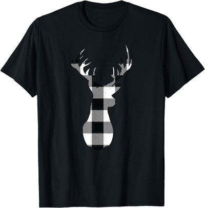 Christmas Buffalo Plaid Deer Colthing White Black Head T-Shirt