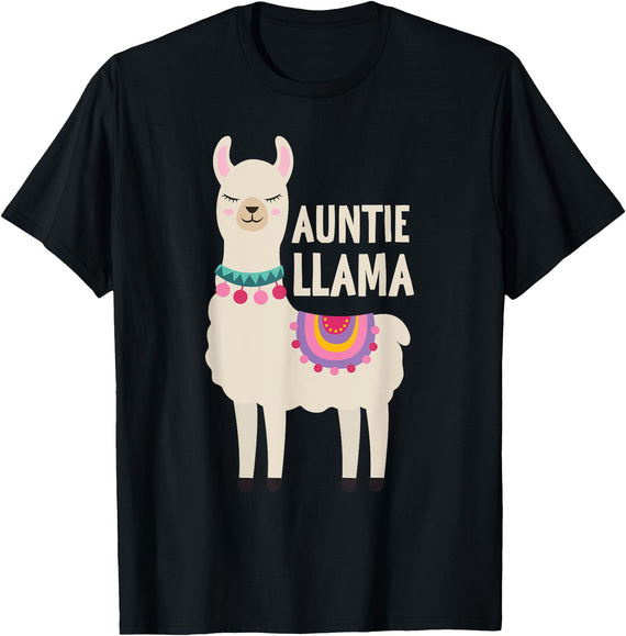 Family Matching Llama Birthday Auntie Llama Aunt Of The Birthday Llama Party Family T-Shirt - Black
