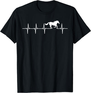 Heartbeat Horse Lover Gifts Women Men Girls Gifts Horse Lover Gifts Heart EKG Heartbeat Pulseline Cardiology T-Shirt - Black