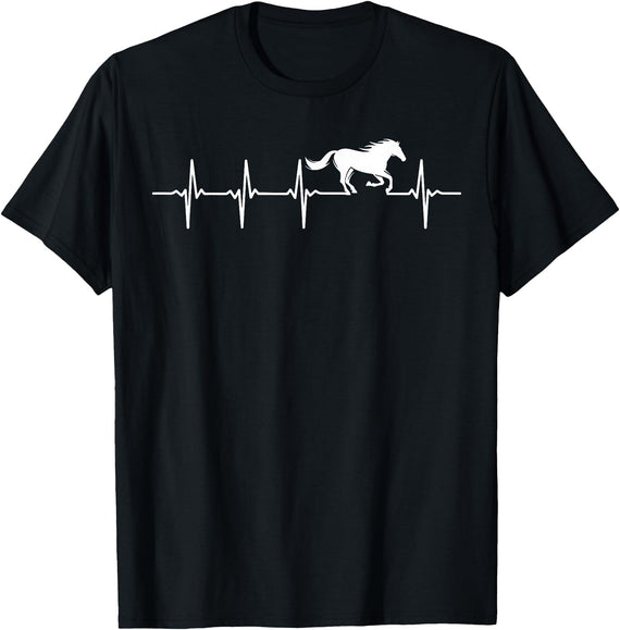 Heartbeat Horse Lover Gifts Women Men Girls Gifts Horse Lover Gifts Heart EKG Heartbeat Pulseline Cardiology T-Shirt - Black