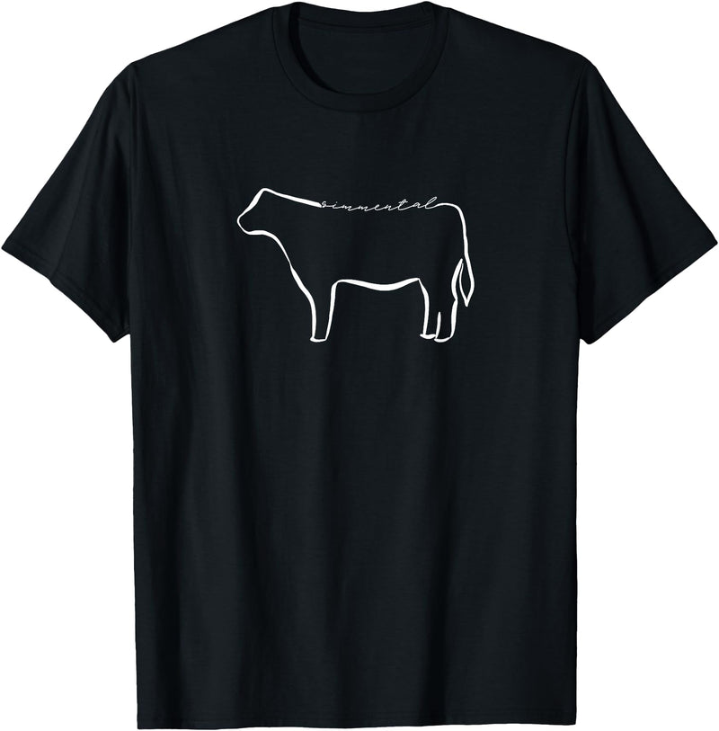 Simmental Cow Lineart T-Shirt - Black