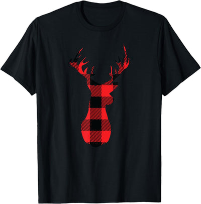 Christmas Buffalo Plaid Deer Colthing Funny Red Black Head T-Shirt