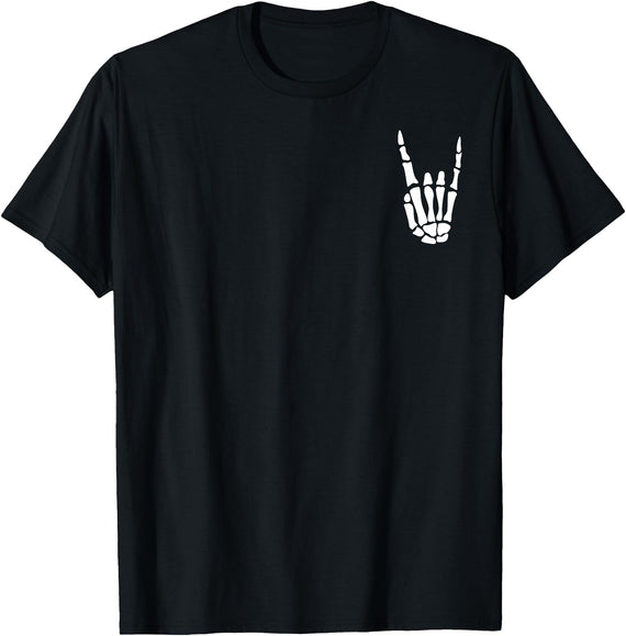Rock On Rock Star Skeleton Hand for Men Women Rock On Skeleton Hand Sign - Minimalistic Halloween Costume T-Shirt - Black