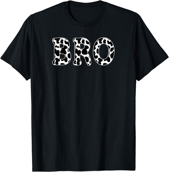 Cow Pattern Print Family Matching Birthday Apparel Cow Bro Birthday Family Matching Girl Boy Farm Birthday T-Shirt - Black