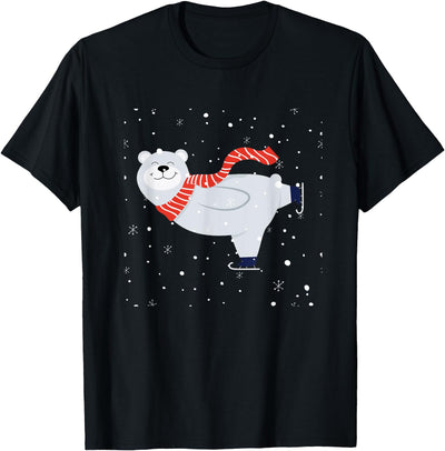 Polar Bear Ice Skating T shirt Funny Christmas Bear Lovers