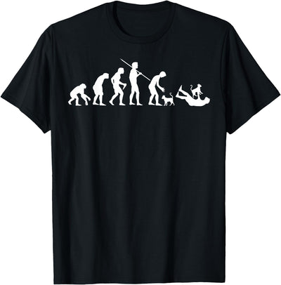 Irreverent Tees Evolution of Man with Cats Unisex-Adult Black Cartoon T-Shirt