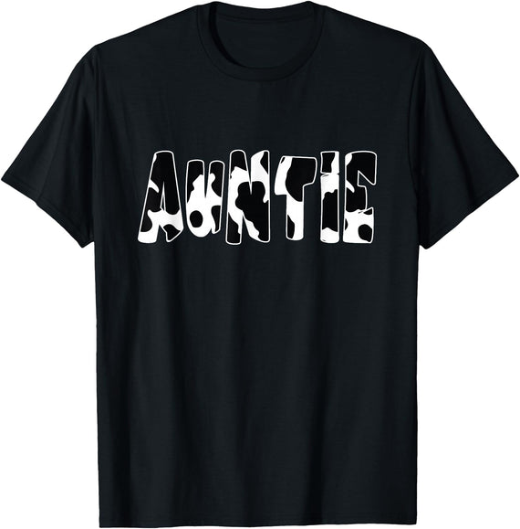 funny saying Gifts for Family Members and more Auntie Cow Print Cow Pattern T-Shirt, Black - Black