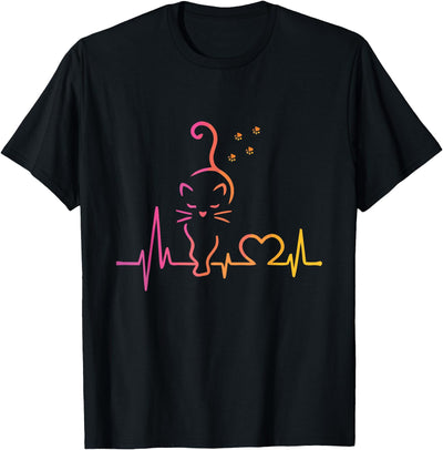 Fluffy cats and kittens Tee Heartbeat Cat Lover Animal Silhouette Cute Cat T-Shirt