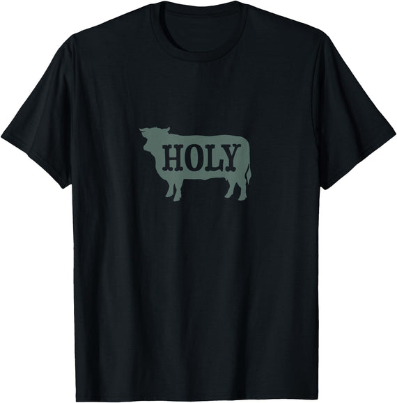 Whyitsme Design Funny Cow Pun Holy Cow T-Shirt - Black