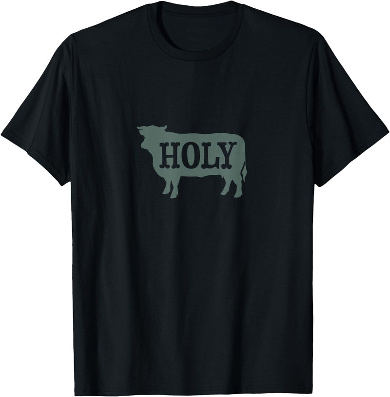 Whyitsme Design Funny Cow Pun Holy Cow T-Shirt - Black