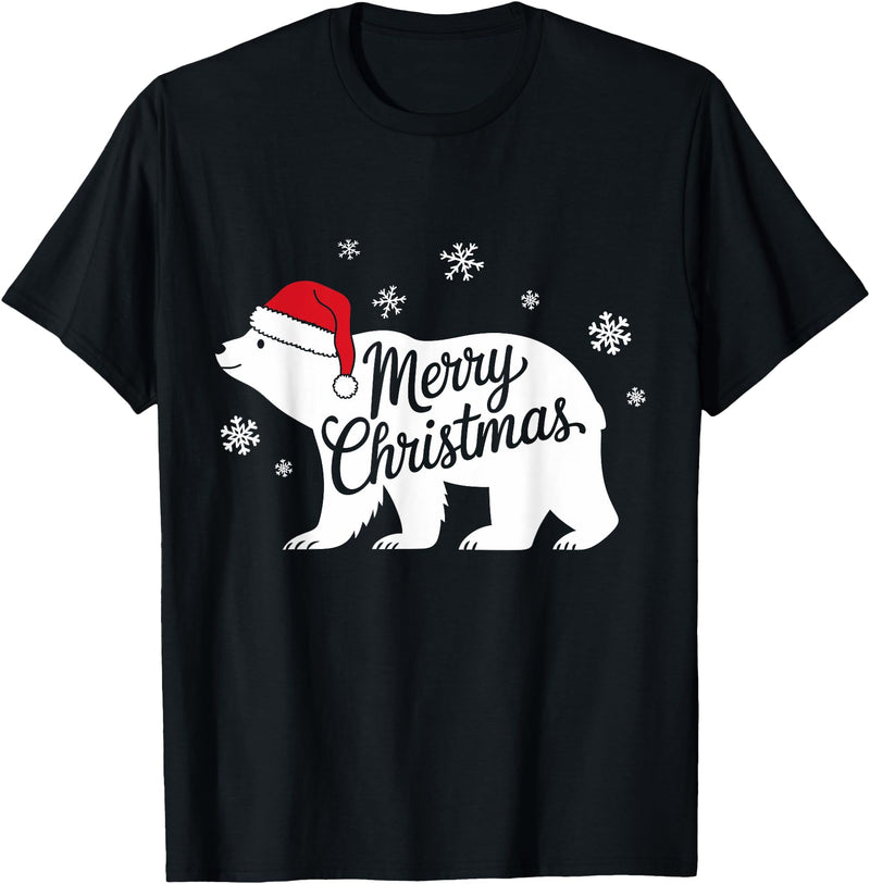 Polar Bear Animal Lover Xmas tee Polar Bear Animal Lover Xmas Santa Hat Polar Bear Christmas T-Shirt - Black