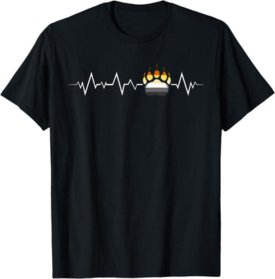 Gay Bear Pride Heartbeat Paw Bear Flag Colors T-Shirt