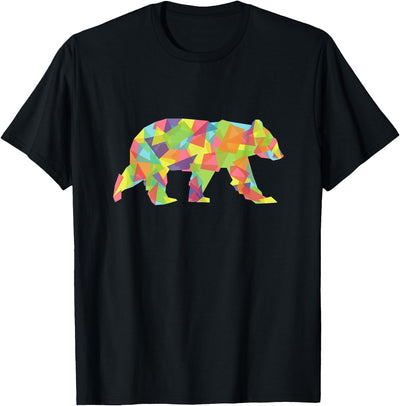 Fractal Trippy Colorful Rave Animal Tees Fractal Geometric Bear T-Shirt - Pastel Crystal Tee