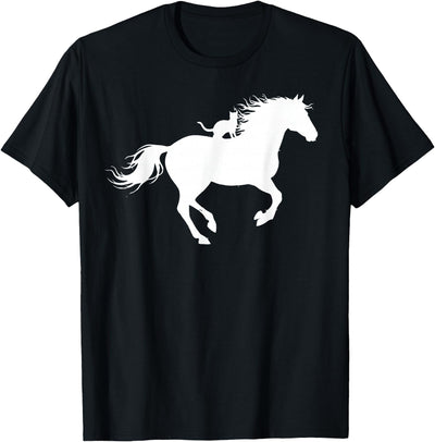 Horse and Cat Riding Running Horse with Cat Silhouette Graphic Horse Cat Lovers T-Shirt