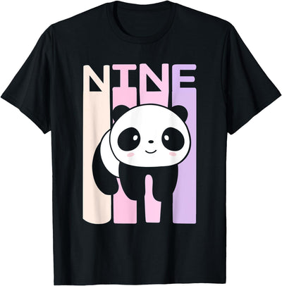 Kids 9 Year Old Cute Panda Bear Birthday Decoration Party T-Shirt