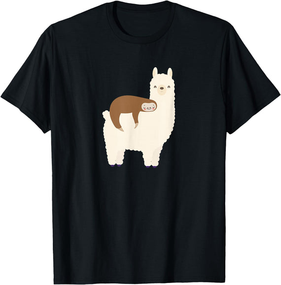 Unique Animal Lover Apparel Decor & Gifts Outlet Sloth Riding Llama Funny Graphic for Women for Girls T-Shirt - Black