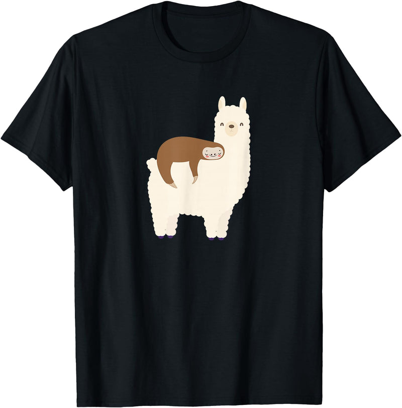 Unique Animal Lover Apparel Decor & Gifts Outlet Sloth Riding Llama Funny Graphic for Women for Girls T-Shirt - Black
