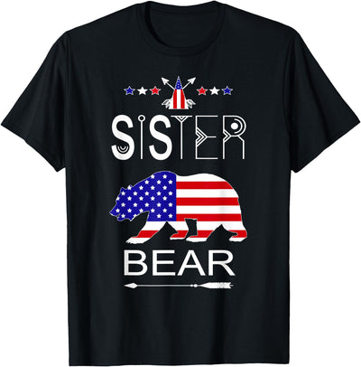 Cool Patriotic Sister Bear Matching Family Flag 4th Of July T-Shirt