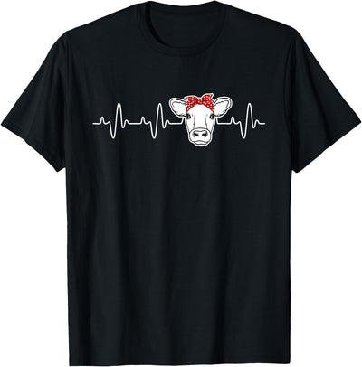 Cute Cow Lover Funny Dm Cattle Cow Heart Valve Ekg Heartbeat T-Shirt