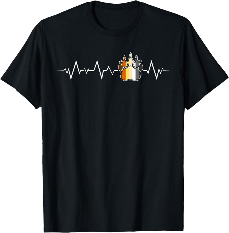 Bear Community Bear Brotherhood Gay Men Gifts Gay Bear Pride Heartbeat Paw Minimal Bear Flag T-Shirt - Black
