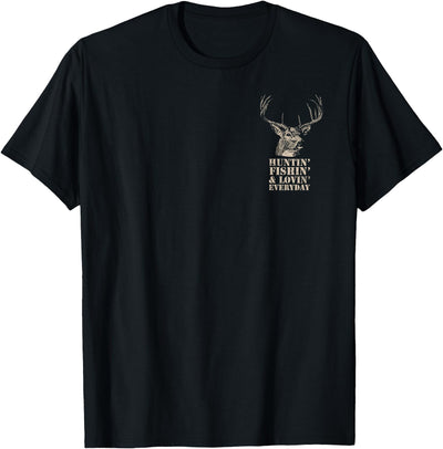 Hunting and Fishing American Flag (Design on Front and Back) T-Shirt