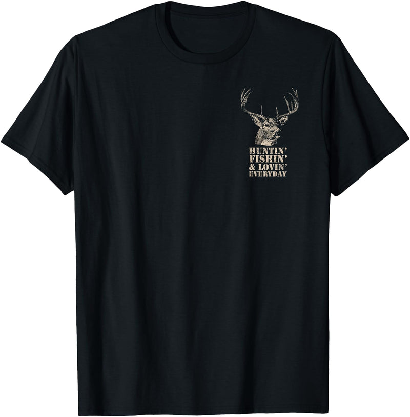 Fishing and Hunting Outdoors Designs Hunting and Fishing American Flag (Design on Front and Back) T-Shirt - Black