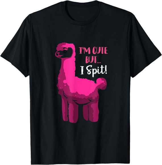 Funny Llama Gifts Lama Costume Adult Llama Party Im Cute But I Spit Llama T-Shirt - Black