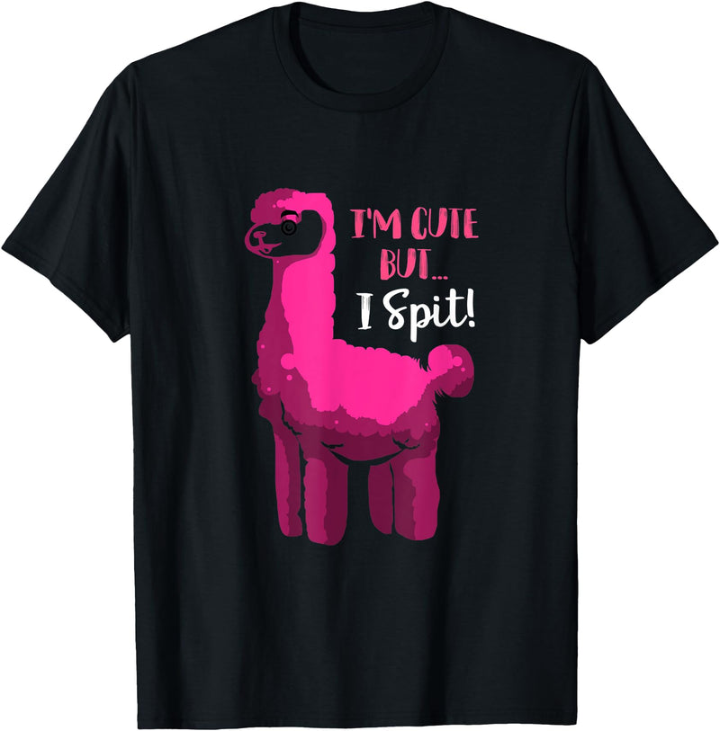 Funny Llama Gifts Lama Costume Adult Llama Party Im Cute But I Spit Llama T-Shirt - Black