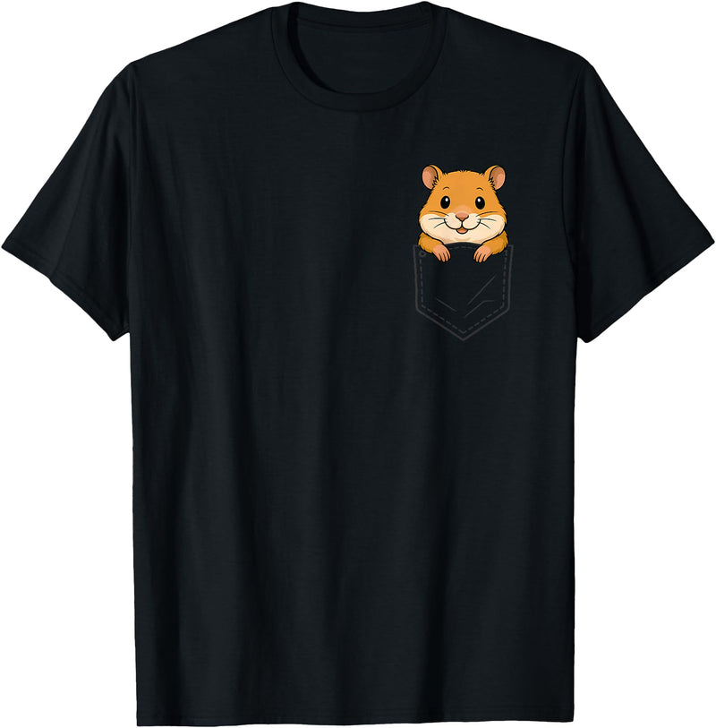 Funny Hamster Peeking in Pocket Animal Lover Men Women Kids T-Shirt - Black