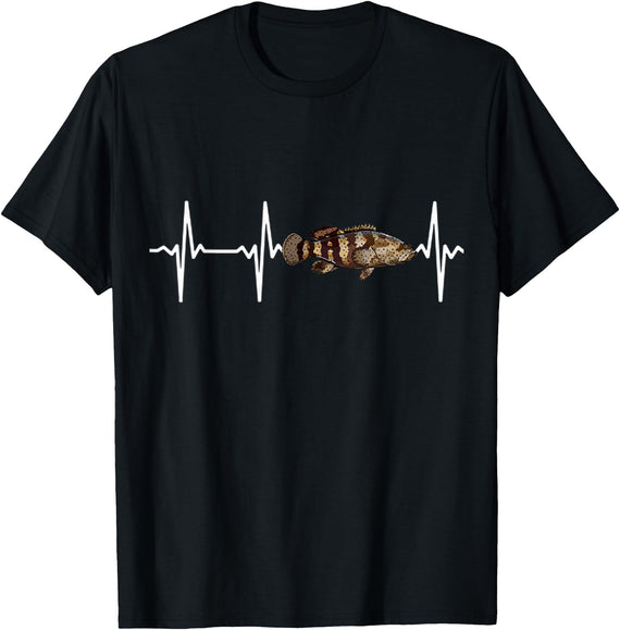 Goliath Grouper Gift Co. Goliath Grouper Heartbeat For Saltwater Fish Fishing Lovers T-Shirt - Black