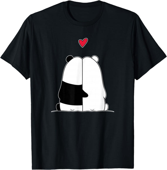 Nertees - Matching Outfits for Couples Couples Valentines Polar Bear Panda Bear T-Shirt - Black