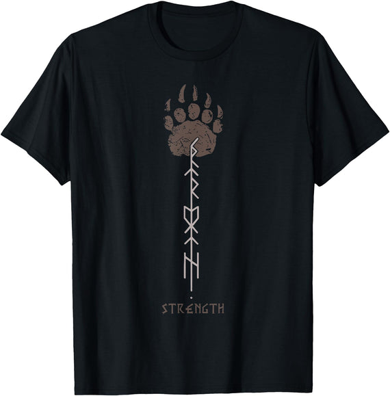 Norse Viking Rune Strength Aesthetic Studio Co Viking Rune Strength Bear Paw Norse Symbol Minimal T-Shirt - Black