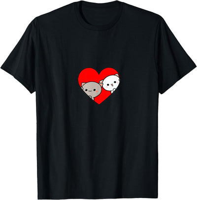 Cartoon cats anime funny adorable love heart red Peach Cartoon Love Goma Cat Valentine’s Day Heart GF BF T-Shirt