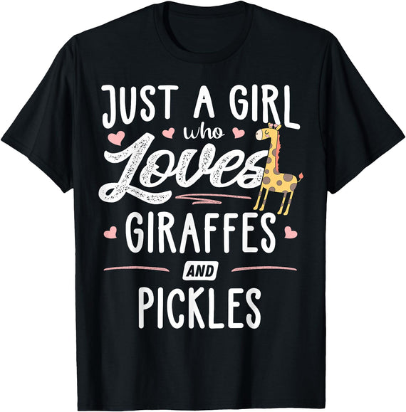 Giraffe Memme Just A Girl Who Loves Giraffes And Pickles Giraffe Gift T-Shirt - Black