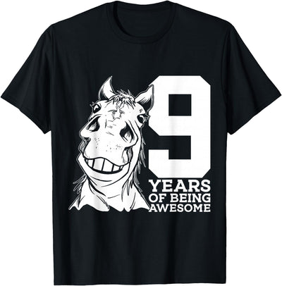 COOL HORSE DESIGNS AND OUTFITS Horse 9 YEARS OF BEING AWESOME RIDING 9th BIRTHDAY T-Shirt