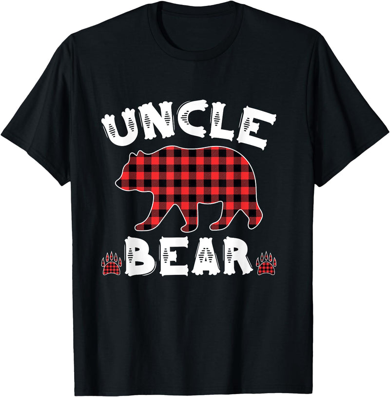 Uncle Bear Buffalo Dark Red Plaid Christmas Pajama Family T-Shirt - Black
