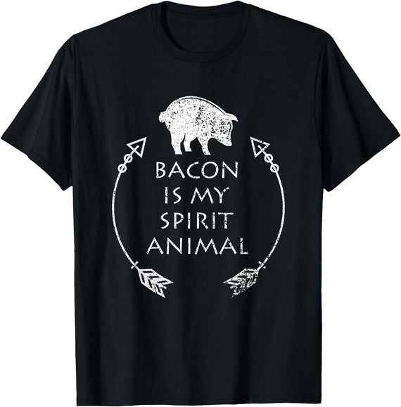 Pig Tees by MasArt Bacon is my Spirit Animal Funny Pig T-Shirt Distressed Gift T-Shirt - Black