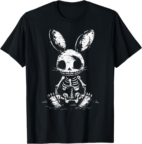 Skeleton Bunny Rabbit Skull Alt Goth Grunge Horror Aesthetic T-Shirt (Black) in Black