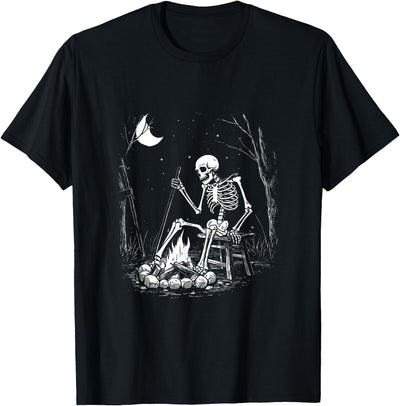 RetroPop Vintage Gear Camping Skeleton Bones Halloween Forest Campfire Graphic T-Shirt