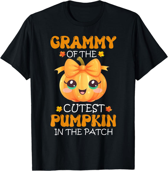 Cutest Pumpkin Girl Halloween Matching Tee Apparel Grammy of The Cutest Pumpkin in The Patch Halloween T-Shirt - Black