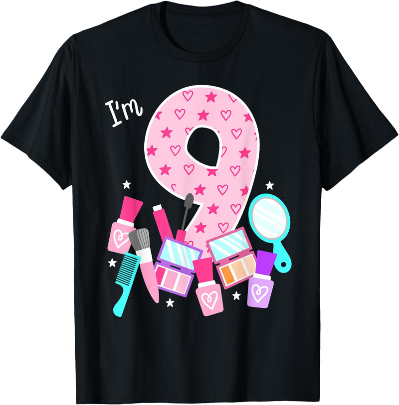 Birthday Girl Spa Squad Outfit Gifts Shop Spa Birthday Party I'm 9 Girls Makeup 9th Bday Kids Toddlers T-Shirt - Black