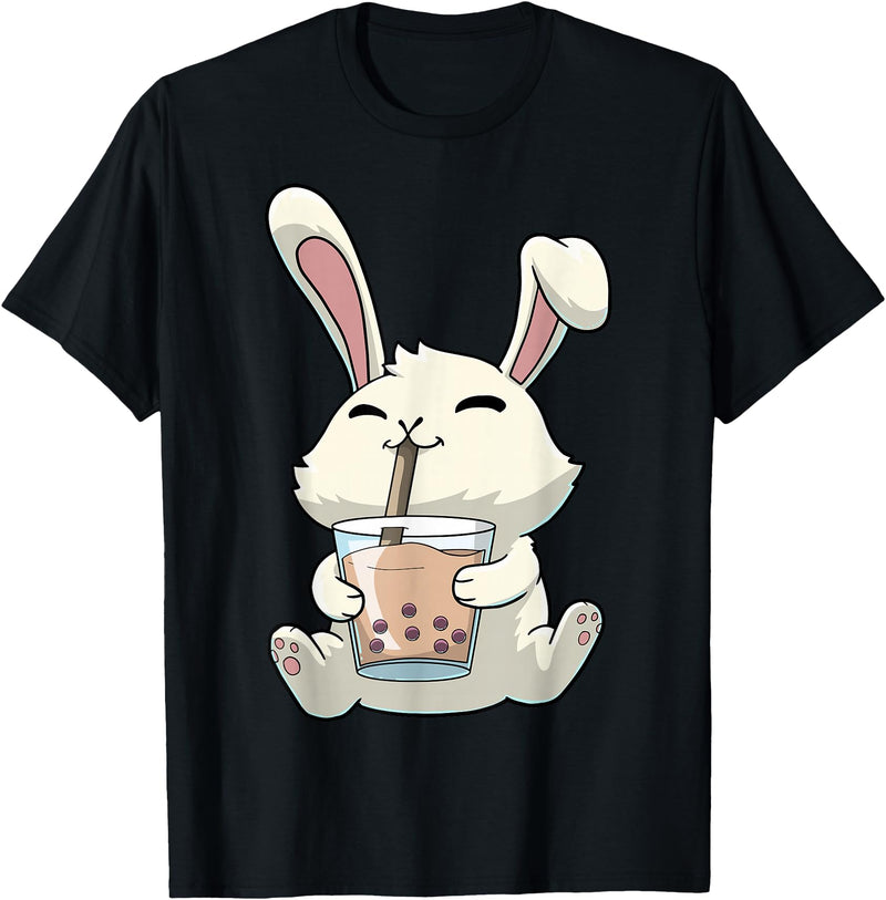 Cute Rabbit Lover Bunny Graphic T-Shirt (Olive Green) in Black