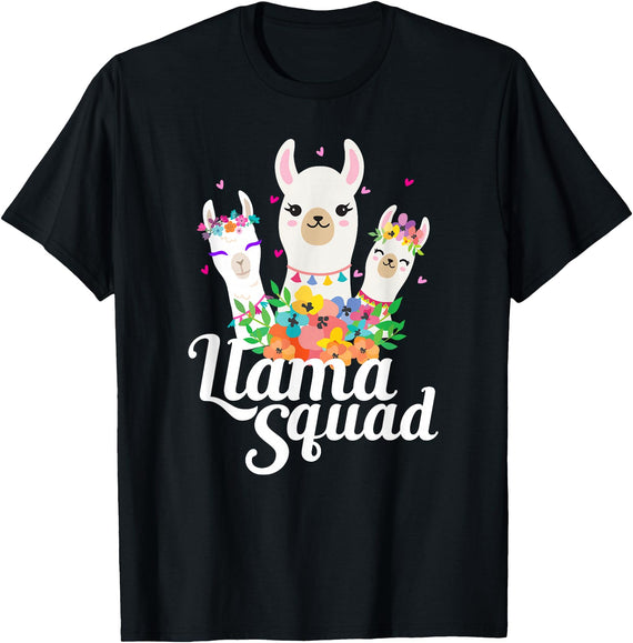 Llamas and Alpaca Gifts Llama Squad Funny Cute Llama Matching T-Shirt - Black