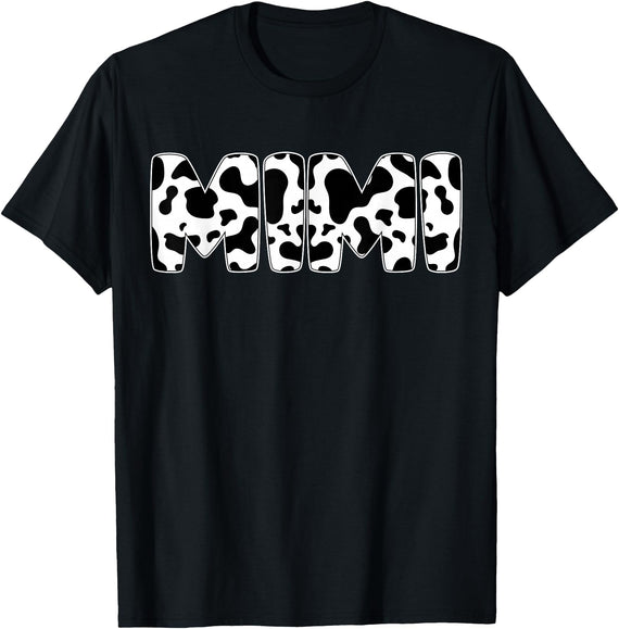 Family Matching Gifts Cow Mimi Cow Print Cow Pattern Mother's Day T-Shirt - Black