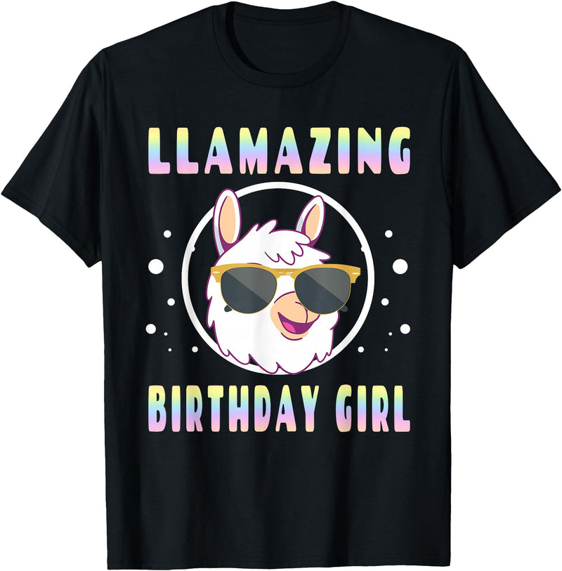LLama Squad Shirts and Gifts Llama Birthday Girl Party Outfit Amazing Pun Fun Rainbow T-Shirt - Black