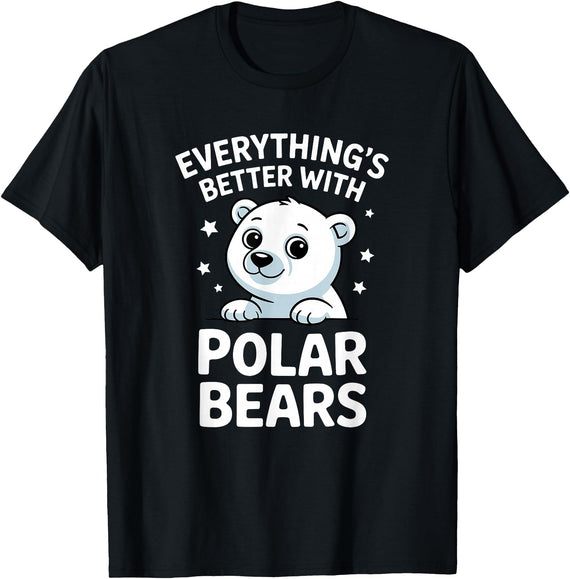 The Cute Animal Apparel Company Cute Polar Bear Lover Adults or Kids Boys Girls Polar Bears T-Shirt - Black