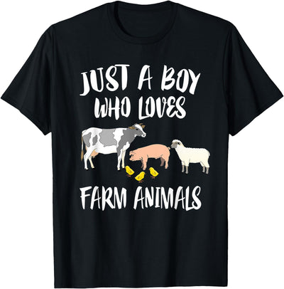 Just A Boy Who Loves Farm Animals Pig Chicken Cow T-Shirt