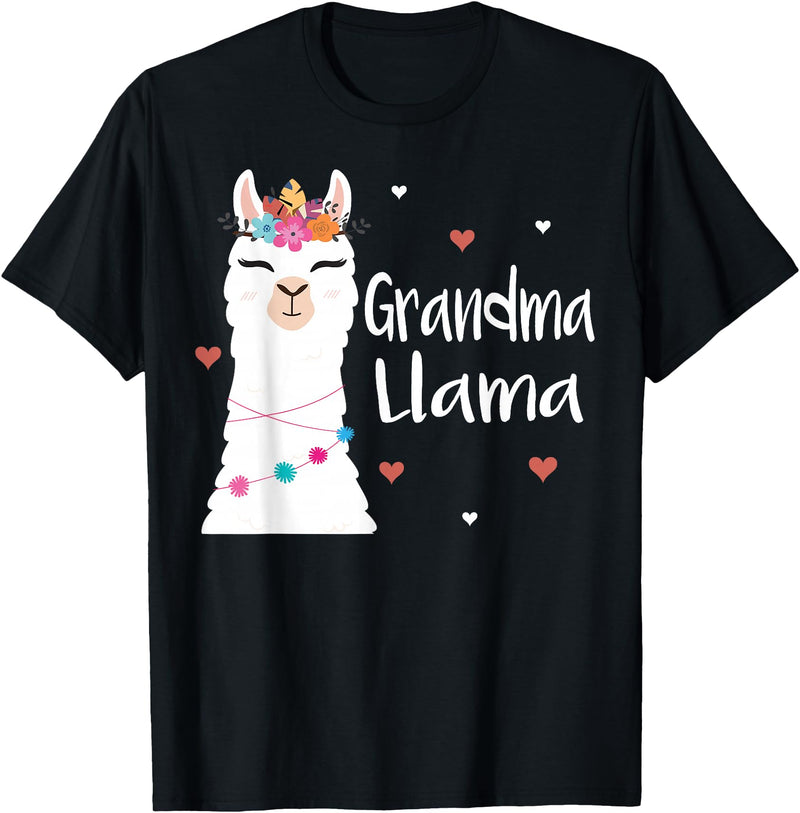 Me & Mommy Llama Co. Grandma Llama Cute Llamas Lover Best Grandmother Ever T-Shirt - Black