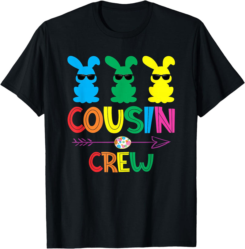 Easter Cousin Crew Rabbit Cute Matching Easter Day Party T-Shirt in Black