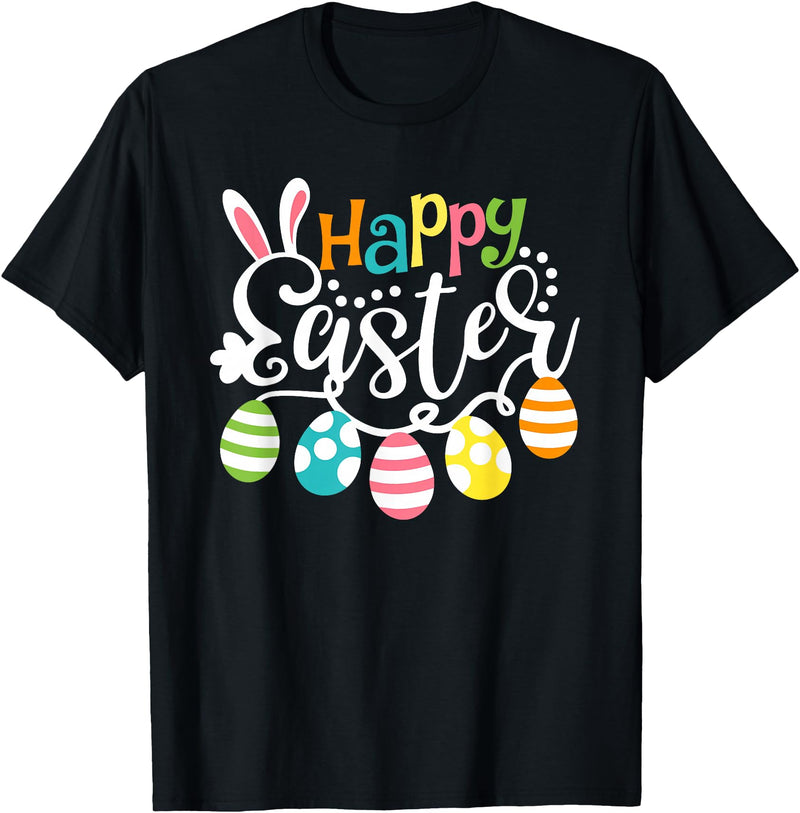 Happy Easter Bunny Rabbit Face Funny Easter Day Women Girls T-Shirt (Black) in Black